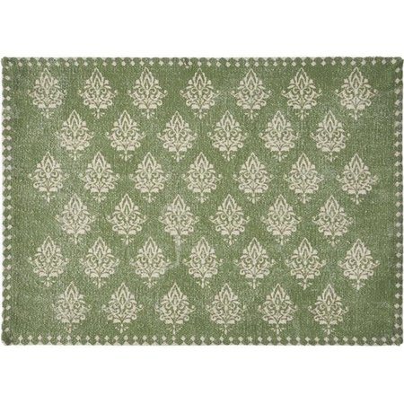 LR RESOURCES LR Resources SPECI04712MDG1117 Fairy tale Motif Bordered Place Mat; Green & Cream SPECI04712MDG1117
